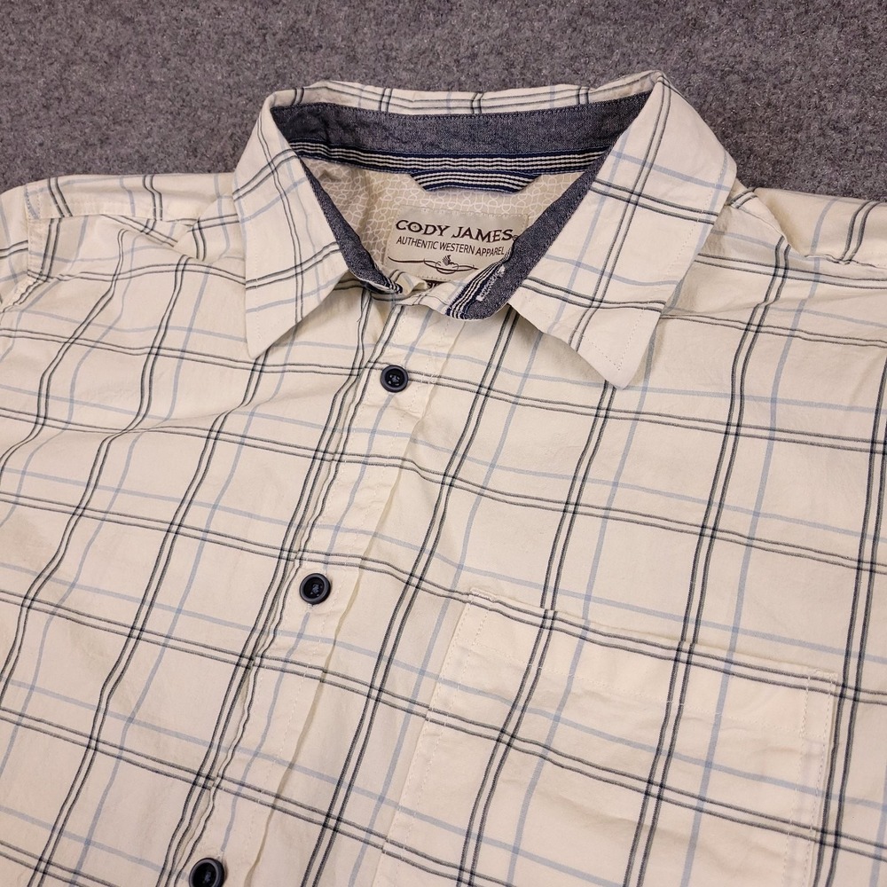 Cody James Western Mens Casual Button-Down Shirt L Cream‎ Plaid Short Sleeve